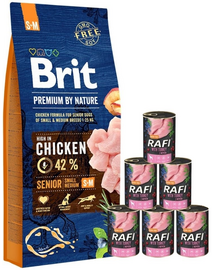 BRIT Premium By Nature Senior Small Medium S+M 15 kg + curcan 6x400 g hrana caini