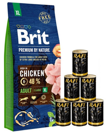 BRIT Premium By Nature Adult Extra Large XL 15 kg + hrana in sos 6x1240 g
