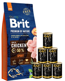 BRIT Premium By Nature Sport 15 kg + conserve hrana umeda caini 6x1240 g