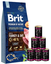 BRIT Premium By Nature Light 15 kg + 6x1240 g curcan, pentru caini