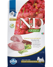 FARMINA N&D Quinoa Weight Management Mini hrană câini adulți talie mică cu miel, 800 g