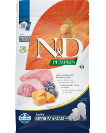 FARMINA N&D GF Puppy Medium&Maxi Pumpkin Lamb&Blueberry hrana uscata caini juniori talie medie/mare, cu dovleac, miel si afine 2,5 kg
