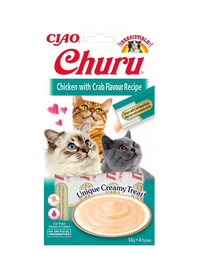INABA Churu Cat Recompensa pentru pisici, piure cu pui si crab 56 g