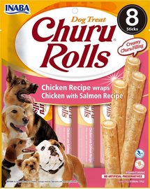 INABA Churu Rolls Chicken 8x12g rolls cu pui si somon pentru caini