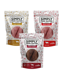 SIMPLY FROM NATURE Meat Strips benzi carne pentru caini 3 x 80 g mix arome