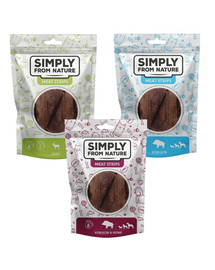 SIMPLY FROM NATURE Meat Strips carne vanat, mix arome pentru caini 3x80 g