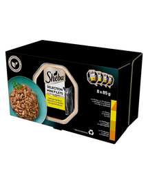 SHEBA Selection Mix arome pasare pentru pisica 8x85 g in sos cu pui si curcan, pui, pasari de curte, curcan