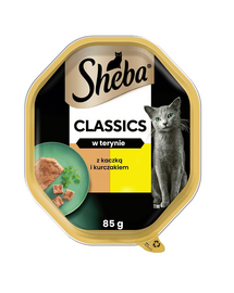 SHEBA Classics tava 85 g hrana umeda pentru pisici adulte cu rata si pui in terina