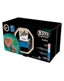 SHEBA Classics hrana cu peste pentru pisica 8x85 g pate cu somon, peste alb si morcovi, ton si legume, cod