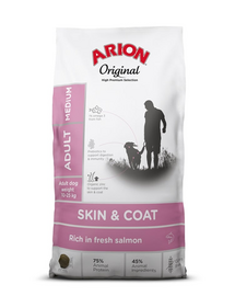 ARION Original Skin & Coat Adult Medium Salmon Rice 2 kg hrana completa pentru caini adulti de rasa medie, cu somon