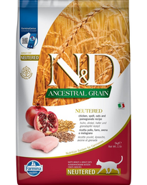 FARMINA N&D Low Grain Hrana pentru pisicile adulte castrate, cu pui si rodie 5 kg