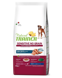 TRAINER Natural Sensitive No Grain Medium Maxi Adult cu pastrav 12kg hrana caini adulti rase medii si mari
