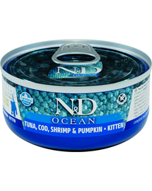 FARMINA N&D Ocean Cat Kitten Tuna, cod, shrimp, pumpkin 70 g conserva pisoi, cu ton, creveti si dovleac
