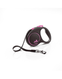 FLEXI Black Design lesa automata cu banda pentru caini, negru cu roz, marimea S, 5 m