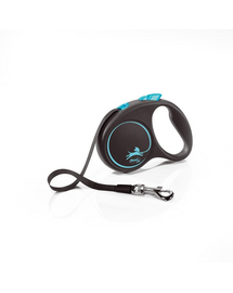 FLEXI Black Design lesa automata cu banda pentru caini, negru cu albastru, marimea S, 5 m