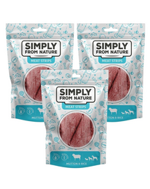 SIMPLY FROM NATURE Meat Strips Recompense caini, din carne de oaie si orez 3x80 g