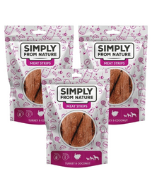 SIMPLY FROM NATURE Meat Strips curcan si cocos, gustare caine 3x80 g