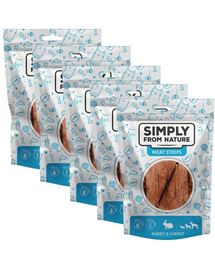 SIMPLY FROM NATURE Meat Strips 5x80 g iepure si morcov, recompensa caini