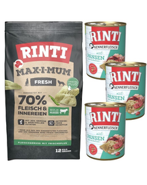 RINTI MAX-I-MUM Rumen hrana caine adult 12 kg + Kennerfleisch Rumen hrana umeda 3x400 g