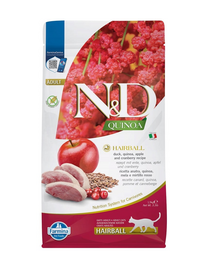 FARMINA N&D Quinoa Cat Hairball Duck, apple, cranberry 1,5 kg Mancare uscata pisica, pentru contreolul ghemotoacelor de blana, cu rata, mere si merisoare