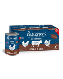 BUTCHER'S Original Recipe in gravy pentru caini 6x400 g mix arome cu legume si bucati vita, curcan si pui cu sos