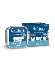 BUTCHER'S Original Junior mix arome 4x150 g pate de pui, vita si curcan pentru catelusi