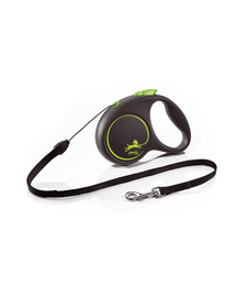 FLEXI Black Design lesa automata cu sir pentru caini, negru cu verde, marimea S, 5 m