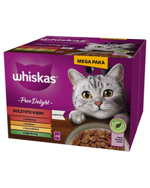 WHISKAS Adult Pure Delight 24x85 g Juicy Jellied Bites cu carne de vita, pui, miel, pasare pentru pisici adulte