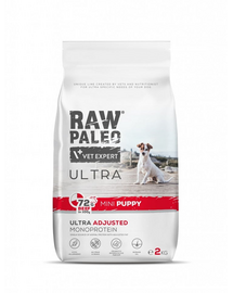 RAW PALEO Ultra Beef Mini Puppy 2kg Hrana uscata entru catei de talie mica, cu vita