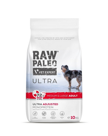 RAW PALEO Ultra Beef Medium&Large Adult 10kg Sac hrana uscata caine talie medie sau mare, cu vita