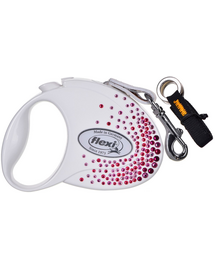 FLEXI Glam Splash Pink S Lesa cu banda pentru caini 3m alb decor cristale Swarovski