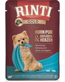 RINTI Chicken Pure&Poultry hearts Mini pliculet mancare caini 100 g pui si inimi pasare