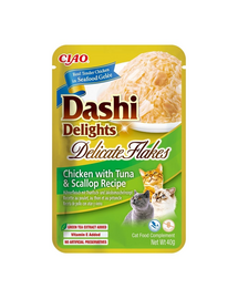 INABA Cat Dashi Delights Delicate Flakes 40g hrana umeda pisici, cu pui ton si scoici