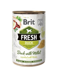 Conserva BRIT FRESH Duck with millet 400 g rata si mei, hrana umeda caini