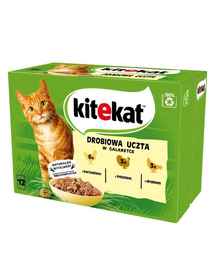 KITEKAT Pasare in aspic 12x85g hrana umeda pentru pisici cu pui, curcan, pasare