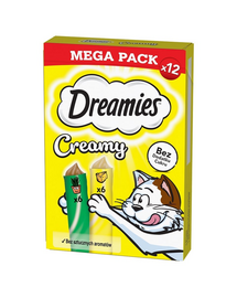 DREAMIES Creamy MEGA PACK 12x10 g gustari pentru pisici cu branza si iarba matei