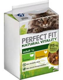 PERFECT FIT Natural Vitality plicuri hrana pisici 6x50 g hrana completa umeda pentru pisici adulte si dupa castrare in sos cu pui si curcan