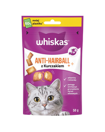 WHISKAS Anti-Hairball 50 g gustari anti-ghemotoc cu pui pentru pisici adulte