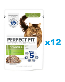 PERFECT FIT Senior 7+ pliculete pisici 12x85 g hrana umeda pentru pisici senior, curcan si morcov in sos