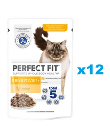 PERFECT FIT Sensitive 1+ plicuri in sos 12x85 g hrana cu pui pentru pisica adulta