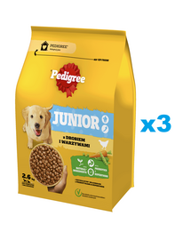 PEDIGREE Junior 3x2,6 kg hrana uscata catei talie medie si mare, pasare si legume