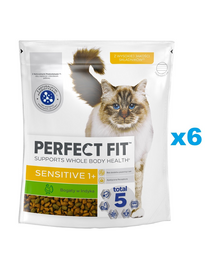 PERFECT FIT Sensitive 1+ 6x750 g set de hrana uscata pentru pisici adulte bogata in curcan