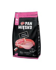 PAN MIĘSKO hrana catei si caini tineri XS 9 kg vitel si prepelita