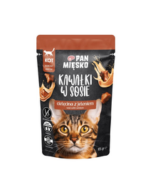 PAN MIĘSKO Bucăți în sos Vițel cu cerb, hrană umedă pentru pisici 85 g