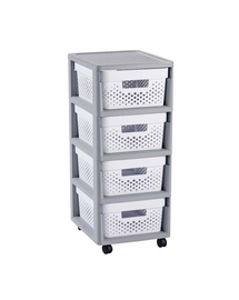 Dulap pe roti CURVER KNOCK DOWN gri/alb, 4 x 11 L