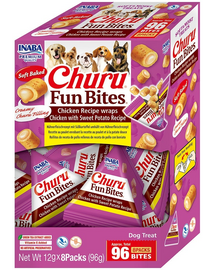 INABA Dog Churu Fun Bites Chicken with Sweet Potato 8x12g recompense cu pui si cartofi dulci pentru caini