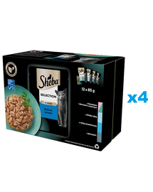 SHEBA Selection varietate plicuri in sos 48x85 g hrana umeda cu somon si cod, peste alb, peste oceanic, cod pentru pisici
