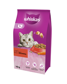 WHISKAS Adult 14kg + WHISKAS Adult 12x400 g vită în sos hrană pisici