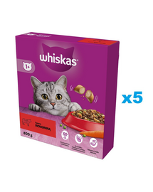 WHISKAS Adult 5x800 g hrana uscata pentru pisici adulte cu carne de vita