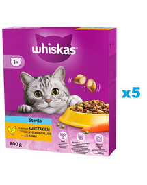 WHISKAS hrana pisici sterilizate, cu pui 5x800g